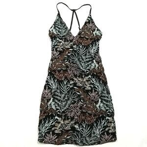 Goldie Women's Dress Black Leaf Design Black Liner, Rear Zipper Spaghetti Strap